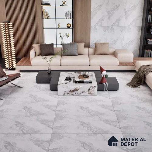 Marble Floor & Wall Tile TL 07158 Jerico Bianco 4 ft x 2 ft Matte Finish Vitrified Tile - 9 mm | 4 Random Design | Suitable For living Room, Bedroom, Bathroom | Random Designs