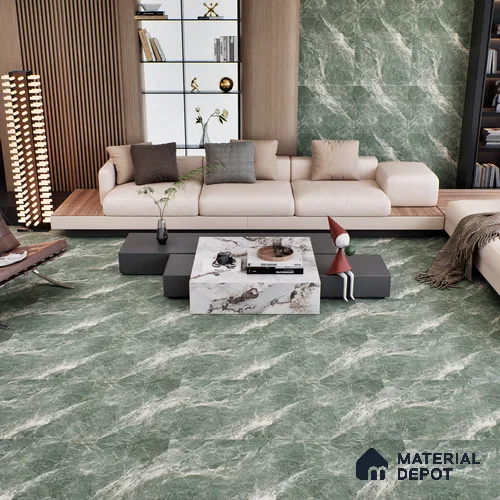 Marble Floor & Wall Tile TL 07099 Balki Green 4 ft x 2 ft Matte Finish Vitrified Tile - 9 mm | 4 Random Design | Suitable For living Room, Bedroom, Bathroom | Random Designs