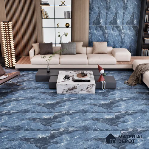 Marble Floor & Wall Tile TL 07155 Jerico Blue 4 ft x 2 ft Matte Finish Vitrified Tile - 9 mm | 4 Random Design | Suitable For living Room, Bedroom, Bathroom | Random Designs