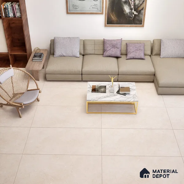 Marble Floor & Wall Tile TL 06123 Marmi Crema Plain 4 ft x 2 ft Vitrified Matte Finish - 9 mm | 4 Random Design | Suitable For Living Room, Bedroom, Bathroom, Kitchen