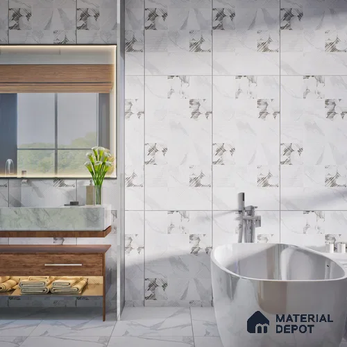 Marble Wall Tile TL 05521 B Prestige Imperial Statuario Merida Decor 2 ft x 4 ft Vitrified Matte Finish - 9 mm | 3 Random Design | Suitable for Living Room, Bedroom, Bathroom