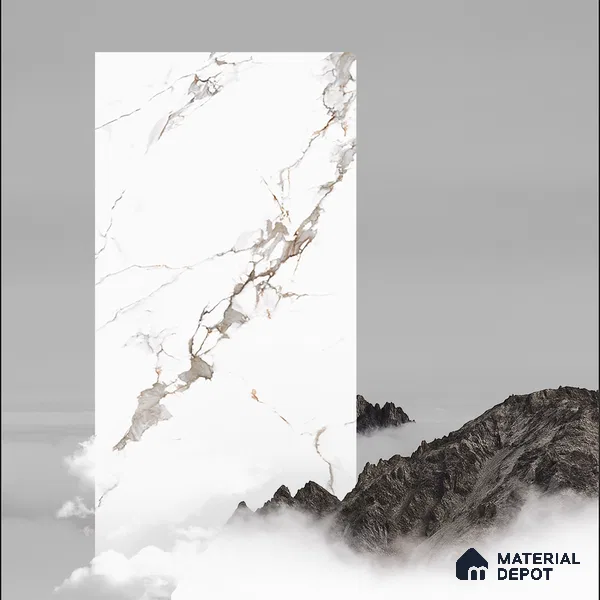 Marble Floor & Wall Tile TL 05518 Prestige Regal Statuario 2 ft x 4 ft Vitrified Carving Matte Finish - 9 mm | 3 Random Design | Suitable for Living Room, Bedroom, Bathroom (Sample)