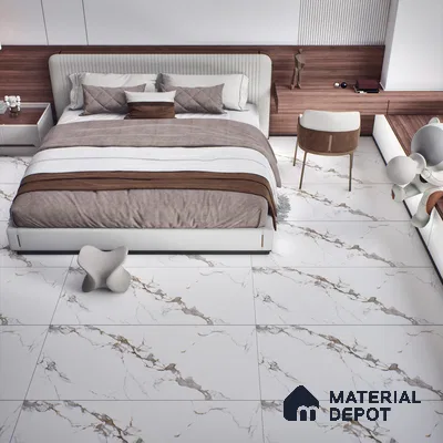 Marble Floor & Wall Tile TL 05518 Prestige Regal Statuario 2 ft x 4 ft Vitrified Carving Matte Finish - 9 mm | 3 Random Design | Suitable for Living Room, Bedroom, Bathroom (Sample)