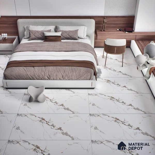 Marble Floor & Wall Tile TL 05518 Prestige Regal Statuario 2 ft x 4 ft Vitrified Carving Matte Finish - 9 mm | 3 Random Design | Suitable for Living Room, Bedroom, Bathroom (Sample)