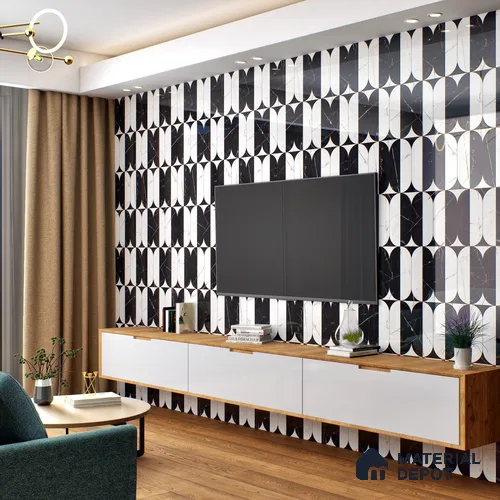 White Highlighter Wall Tile TL 06694 B Gravier Radiant White Embellish 2 ft x 4 ft Vitrified High Gloss Finish - 9 mm | Suitable For Bathroom, Accent/Feature Wall, Dining Area