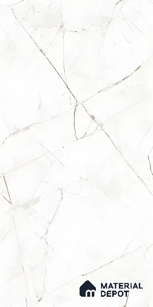 White Marble Floor & Wall Tile TL 06694 Gravier Radiant White 2 ft x 4 ft Vitrified Glossy Finish - 9 mm | 8 Random Design | Suitable for Living Room, Bedroom, Bathroom