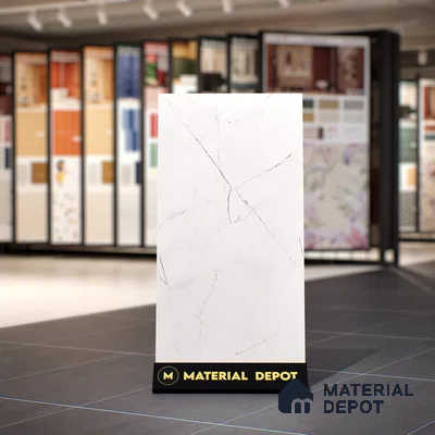 White Marble Floor & Wall Tile TL 06694 Gravier Radiant White 2 ft x 4 ft Vitrified Glossy Finish - 9 mm | 8 Random Design | Suitable for Living Room, Bedroom, Bathroom