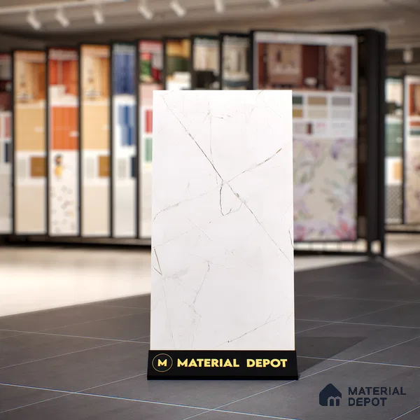 White Marble Floor & Wall Tile TL 06694 Gravier Radiant White 2 ft x 4 ft Vitrified Glossy Finish - 9 mm | 8 Random Design | Suitable for Living Room, Bedroom, Bathroom