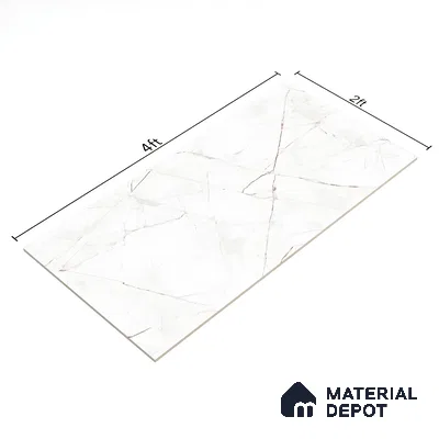 White Marble Floor & Wall Tile TL 06694 Gravier Radiant White 2 ft x 4 ft Vitrified Glossy Finish - 9 mm | 8 Random Design | Suitable for Living Room, Bedroom, Bathroom