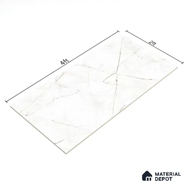 White Marble Floor & Wall Tile TL 06694 Gravier Radiant White 2 ft x 4 ft Vitrified Glossy Finish - 9 mm | 8 Random Design | Suitable for Living Room, Bedroom, Bathroom