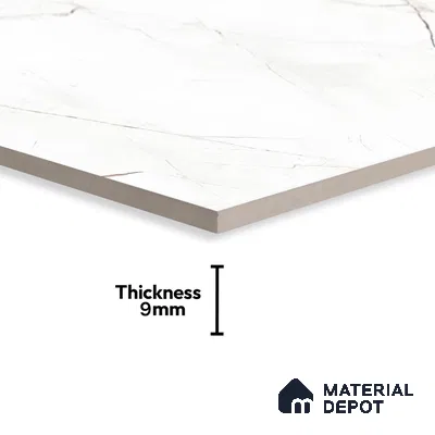 White Marble Floor & Wall Tile TL 06694 Gravier Radiant White 2 ft x 4 ft Vitrified Glossy Finish - 9 mm | 8 Random Design | Suitable for Living Room, Bedroom, Bathroom