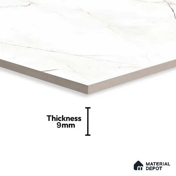 White Marble Floor & Wall Tile TL 06694 Gravier Radiant White 2 ft x 4 ft Vitrified Glossy Finish - 9 mm | 8 Random Design | Suitable for Living Room, Bedroom, Bathroom