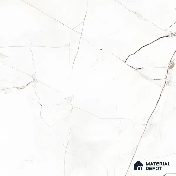 White Marble Floor & Wall Tile TL 06694 Gravier Radiant White 2 ft x 4 ft Vitrified Glossy Finish - 9 mm | 8 Random Design | Suitable for Living Room, Bedroom, Bathroom