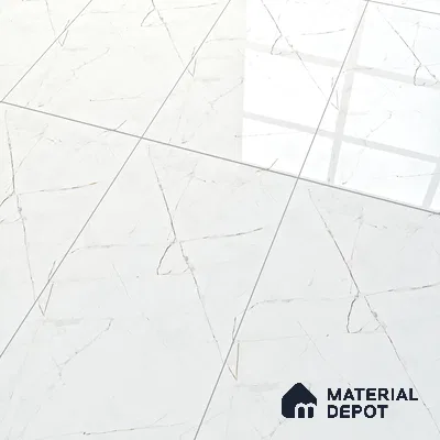 White Marble Floor & Wall Tile TL 06694 Gravier Radiant White 2 ft x 4 ft Vitrified Glossy Finish - 9 mm | 8 Random Design | Suitable for Living Room, Bedroom, Bathroom
