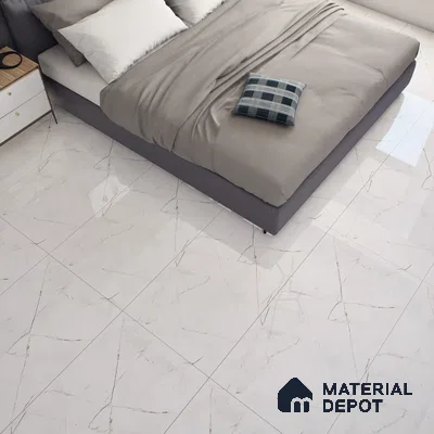 White Marble Floor & Wall Tile TL 06694 Gravier Radiant White 2 ft x 4 ft Vitrified Glossy Finish - 9 mm | 8 Random Design | Suitable for Living Room, Bedroom, Bathroom