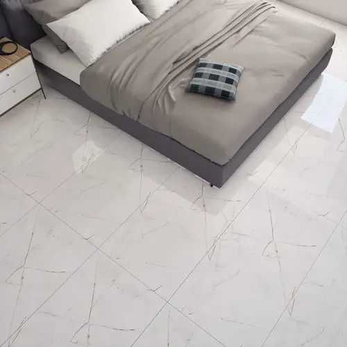 White Marble Floor & Wall Tile TL 06694 Gravier Radiant White 2 ft x 4 ft Vitrified Glossy Finish - 9 mm | 8 Random Design | Suitable for Living Room, Bedroom, Bathroom