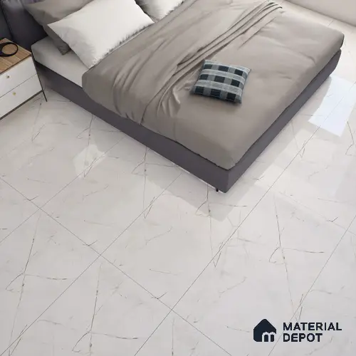 White Marble Floor & Wall Tile TL 06694 Gravier Radiant White 2 ft x 4 ft Vitrified Glossy Finish - 9 mm | 8 Random Design | Suitable for Living Room, Bedroom, Bathroom