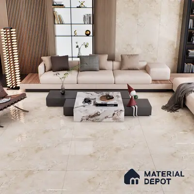 Cream Marble Floor & Wall Tile TL 06710 Gravier Chestnut Cream 2 ft x 4 ft Vitrified Glossy Finish - 9 mm | 5 Random Design | Suitable for Living Room, Bedroom, Bathroom