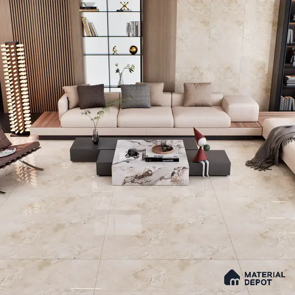 Cream Marble Floor & Wall Tile TL 06710 Gravier Chestnut Cream 2 ft x 4 ft Vitrified Glossy Finish - 9 mm | 5 Random Design | Suitable for Living Room, Bedroom, Bathroom