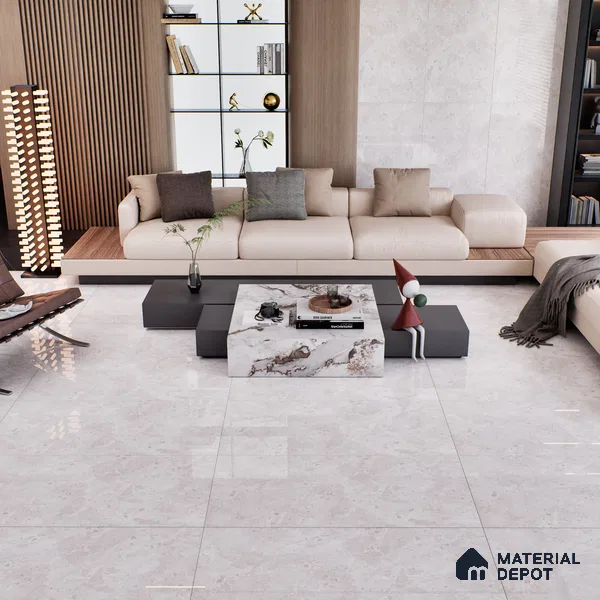 Grey Marble Floor & Wall Tile TL 06696 Gravier Majestic Ivory 2 ft x 4 ft Vitrified Glossy Finish - 9 mm | 5 Random Design | Suitable for Living Room, Bedroom, Bathroom