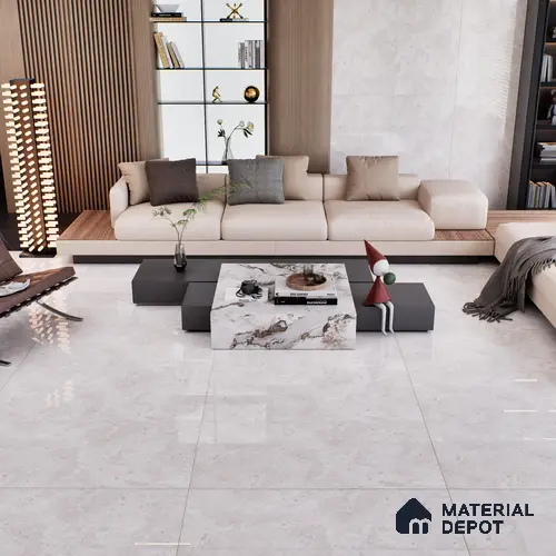 Grey Marble Floor & Wall Tile TL 06696 Gravier Majestic Ivory 2 ft x 4 ft Vitrified Glossy Finish - 9 mm | 5 Random Design | Suitable for Living Room, Bedroom, Bathroom