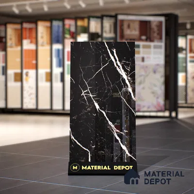 Black Marble Floor & Wall Tile TL 06711 Gravier Silver Drift 2 ft x 4 ft Vitrified High Gloss Finish - 9 mm | 4 Random Design | Suitable for Living Room, Bedroom, Bathroom