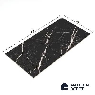 Black Marble Floor & Wall Tile TL 06711 Gravier Silver Drift 2 ft x 4 ft Vitrified High Gloss Finish - 9 mm | 4 Random Design | Suitable for Living Room, Bedroom, Bathroom
