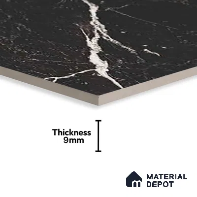 Black Marble Floor & Wall Tile TL 06711 Gravier Silver Drift 2 ft x 4 ft Vitrified High Gloss Finish - 9 mm | 4 Random Design | Suitable for Living Room, Bedroom, Bathroom