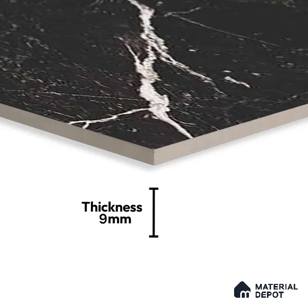 Black Marble Floor & Wall Tile TL 06711 Gravier Silver Drift 2 ft x 4 ft Vitrified High Gloss Finish - 9 mm | 4 Random Design | Suitable for Living Room, Bedroom, Bathroom