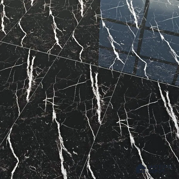 Black Marble Floor & Wall Tile TL 06711 Gravier Silver Drift 2 ft x 4 ft Vitrified High Gloss Finish - 9 mm | 4 Random Design | Suitable for Living Room, Bedroom, Bathroom