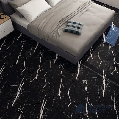 Black Marble Floor & Wall Tile TL 06711 Gravier Silver Drift 2 ft x 4 ft Vitrified High Gloss Finish - 9 mm | 4 Random Design | Suitable for Living Room, Bedroom, Bathroom