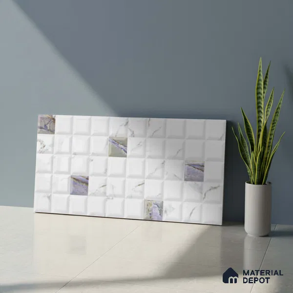 White Faux Subway Wall Tile TL 06719 B Lustra Helio Placa 2 ft x 1 ft Ceramic Glossy Finish - 9 mm | Suitable For Kitchen, Bathroom, Dining Area