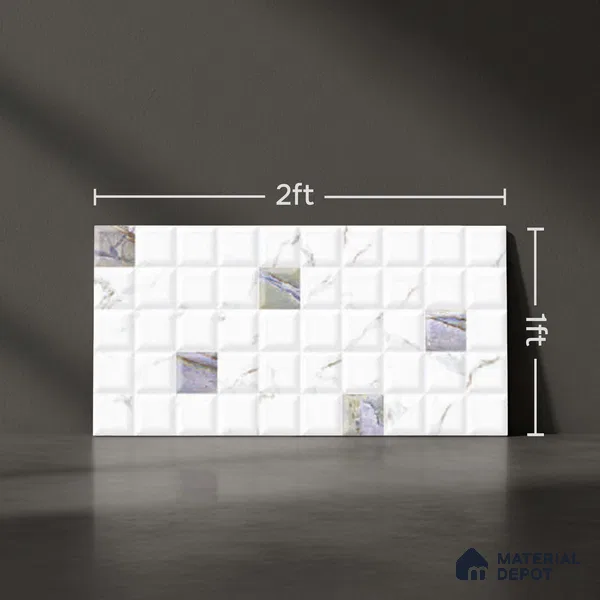 White Faux Subway Wall Tile TL 06719 B Lustra Helio Placa 2 ft x 1 ft Ceramic Glossy Finish - 9 mm | Suitable For Kitchen, Bathroom, Dining Area