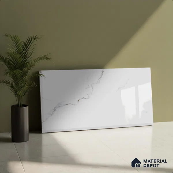 White Marble Wall Tile TL 06719 Lustra Nova Fabrique 2 ft x 1 ft Ceramic Glossy Finish - 9 mm |  | Suitable for Living Room, Bedroom, Bathroom