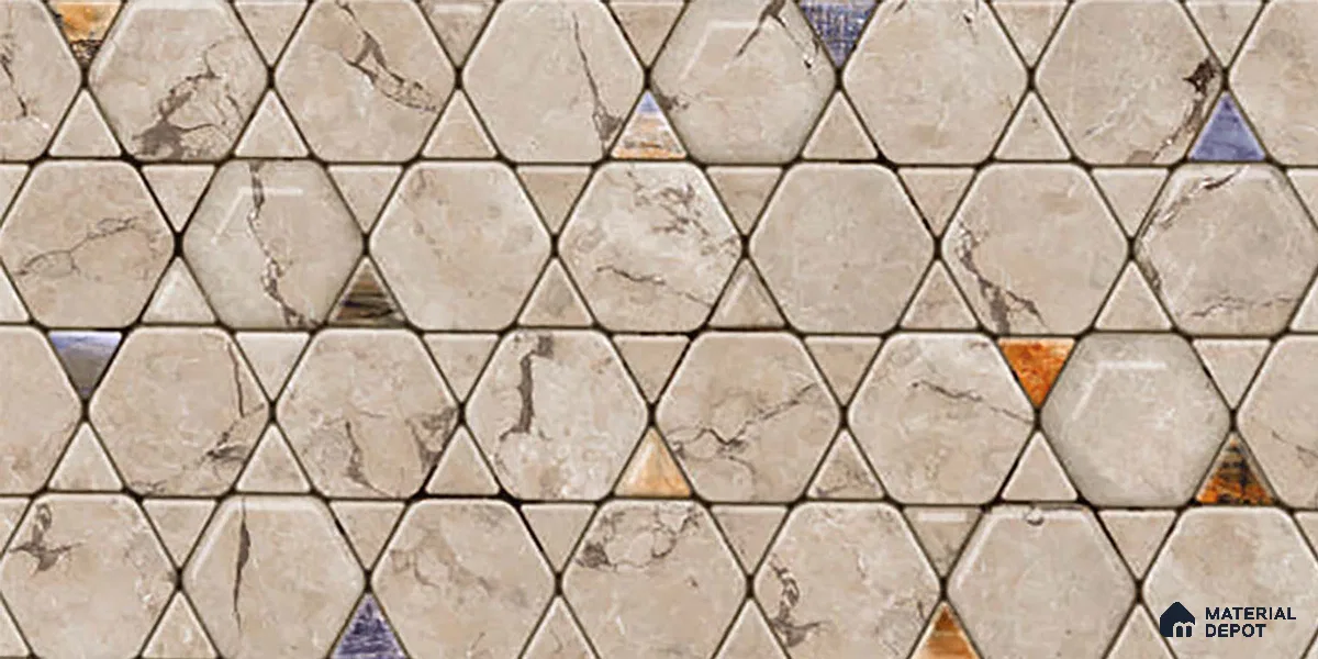 Patterned Wall Tile TL 06734 B Lustra Tuscan Carve 2 ft x 1 ft Ceramic Carving Satin Finish - 9 mm | Suitable for Living Room, Bedroom, Bathroom