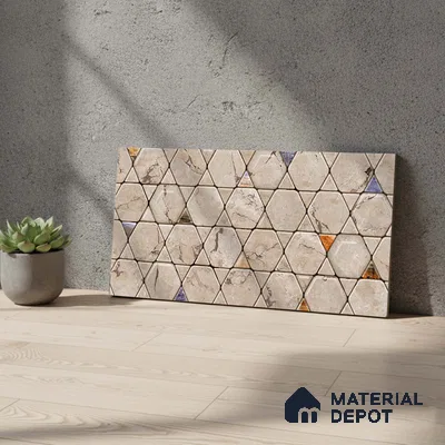 Patterned Wall Tile TL 06734 B Lustra Tuscan Carve 2 ft x 1 ft Ceramic Carving Satin Finish - 9 mm | Suitable for Living Room, Bedroom, Bathroom