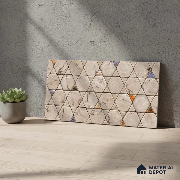 Patterned Wall Tile TL 06734 B Lustra Tuscan Carve 2 ft x 1 ft Ceramic Carving Satin Finish - 9 mm | Suitable for Living Room, Bedroom, Bathroom