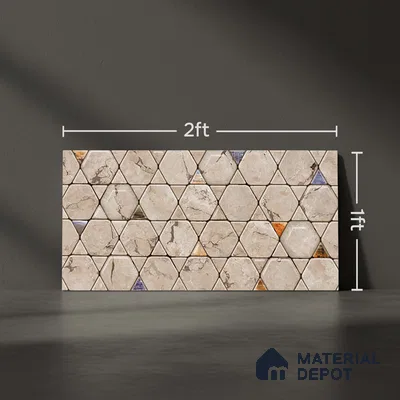 Patterned Wall Tile TL 06734 B Lustra Tuscan Carve 2 ft x 1 ft Ceramic Carving Satin Finish - 9 mm | Suitable for Living Room, Bedroom, Bathroom