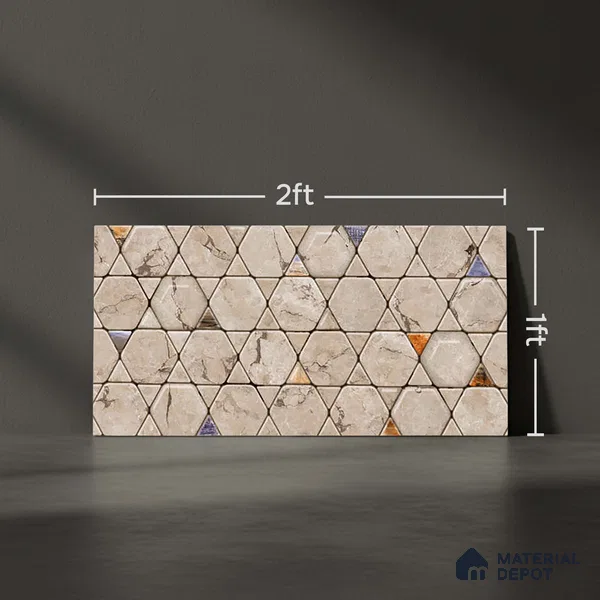 Patterned Wall Tile TL 06734 B Lustra Tuscan Carve 2 ft x 1 ft Ceramic Carving Satin Finish - 9 mm | Suitable for Living Room, Bedroom, Bathroom