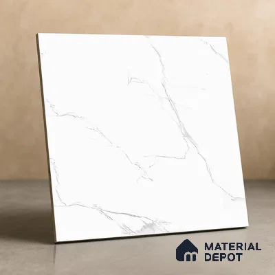 Marble Wall & Floor Tile TL 05223 C Marbella Calacatta Statuario White 2 ft x 2 ft Porcelain Matte Finish 8 mm | Suitable for Living Room, Bedroom, Bathroom, Kitchen & Balcony