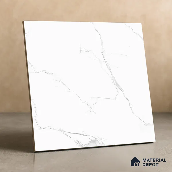 Marble Wall & Floor Tile TL 05223 C Marbella Calacatta Statuario White 2 ft x 2 ft Porcelain Matte Finish 8 mm | Suitable for Living Room, Bedroom, Bathroom, Kitchen & Balcony