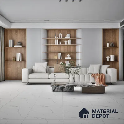 Marble Wall & Floor Tile TL 05223 C Marbella Calacatta Statuario White 2 ft x 2 ft Porcelain Matte Finish 8 mm | Suitable for Living Room, Bedroom, Bathroom, Kitchen & Balcony