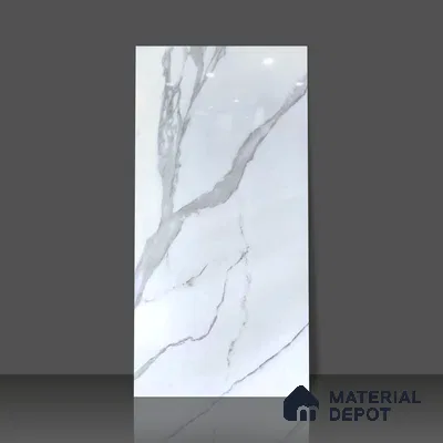 Budget Friendly Marble Wall & Floor Tile Value for Money TL 06291 Arctic White 4 ft x 2 ft - Vitrified Glossy Finish -9 mm | Suitable for Living Room, Bedroom & Bathroom (Sample)