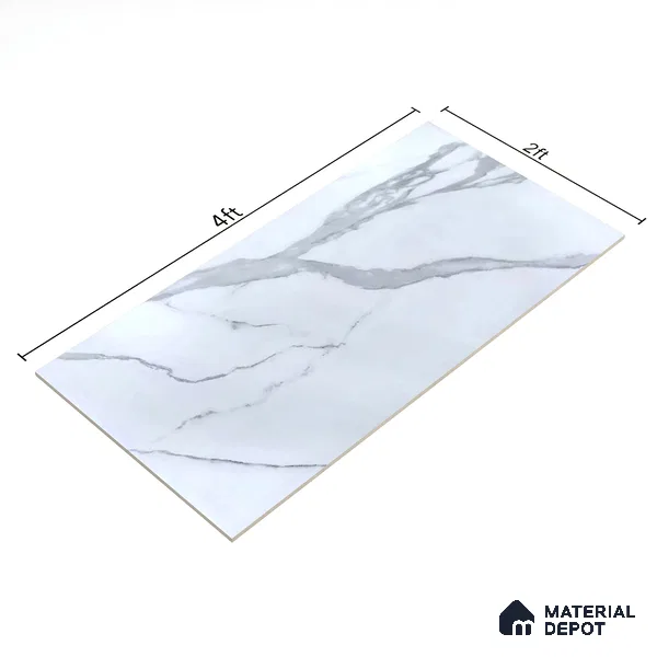 Budget Friendly Marble Wall & Floor Tile Value for Money TL 06291 Arctic White 4 ft x 2 ft - Vitrified Glossy Finish -9 mm | Suitable for Living Room, Bedroom & Bathroom (Sample)