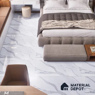 Budget Friendly Marble Wall & Floor Tile Value for Money TL 06291 Arctic White 4 ft x 2 ft - Vitrified Glossy Finish -9 mm | Suitable for Living Room, Bedroom & Bathroom (Sample)