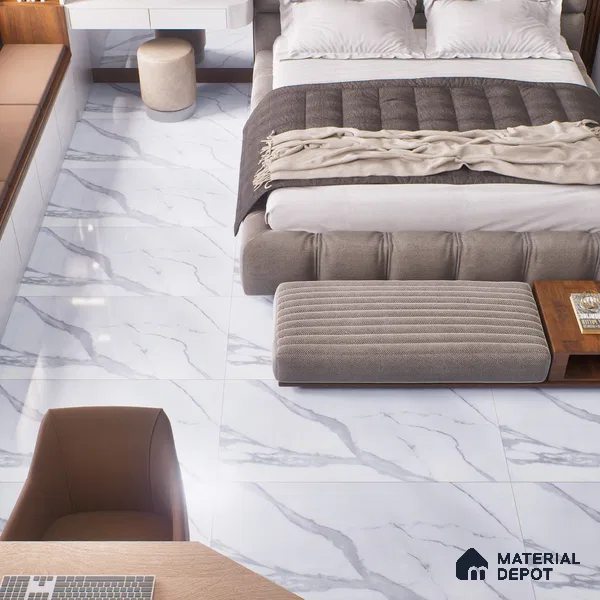 Budget Friendly Marble Wall & Floor Tile Value for Money TL 06291 Arctic White 4 ft x 2 ft - Vitrified Glossy Finish -9 mm | Suitable for Living Room, Bedroom & Bathroom (Sample)