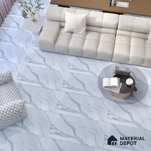 Budget Friendly Marble Wall & Floor Tile Value for Money TL 06291 Arctic White 4 ft x 2 ft - Vitrified Glossy Finish -9 mm | Suitable for Living Room, Bedroom & Bathroom