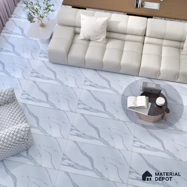 Budget Friendly Marble Wall & Floor Tile Value for Money TL 06291 Arctic White 4 ft x 2 ft - Vitrified Glossy Finish -9 mm | Suitable for Living Room, Bedroom & Bathroom (Sample)