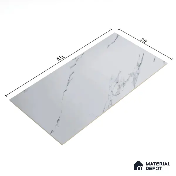Budget Friendly Marble Wall & Floor Tile Value for Money TL 06297 Mystic White 4 ft x 2 ft - Vitrified Glossy Finish -9 mm | Suitable for Living Room, Bedroom & Bathroom