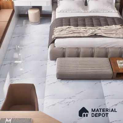 Budget Friendly Marble Wall & Floor Tile Value for Money TL 06297 Mystic White 4 ft x 2 ft - Vitrified Glossy Finish -9 mm | Suitable for Living Room, Bedroom & Bathroom